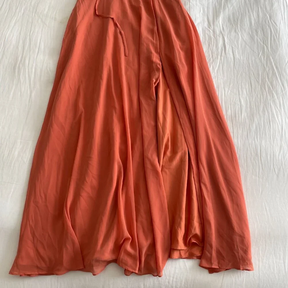 NWT Azazie Bondi Stretch Rust A-Line Bow Stretch Satin Dress - Picture 11 of 14